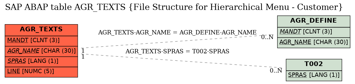 E-R Diagram for table AGR_TEXTS (File Structure for Hierarchical Menu - Customer)