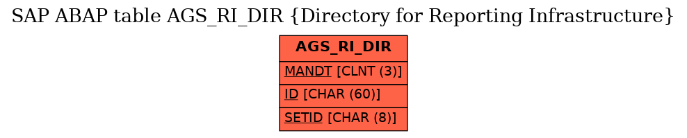 E-R Diagram for table AGS_RI_DIR (Directory for Reporting Infrastructure)