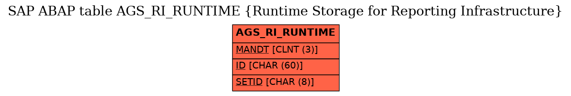 E-R Diagram for table AGS_RI_RUNTIME (Runtime Storage for Reporting Infrastructure)