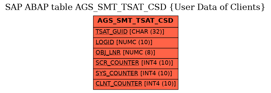 E-R Diagram for table AGS_SMT_TSAT_CSD (User Data of Clients)