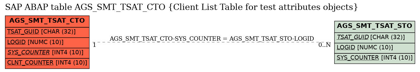 E-R Diagram for table AGS_SMT_TSAT_CTO (Client List Table for test attributes objects)