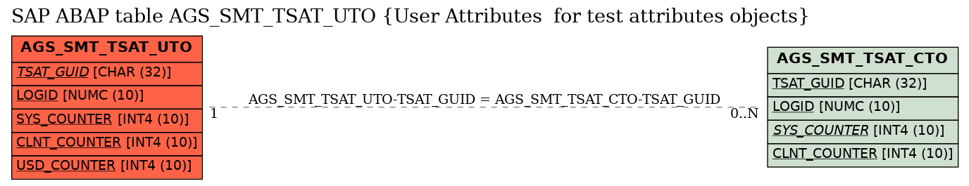 E-R Diagram for table AGS_SMT_TSAT_UTO (User Attributes  for test attributes objects)