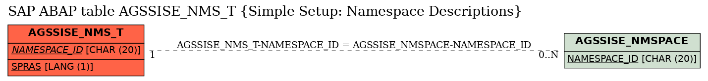 E-R Diagram for table AGSSISE_NMS_T (Simple Setup: Namespace Descriptions)