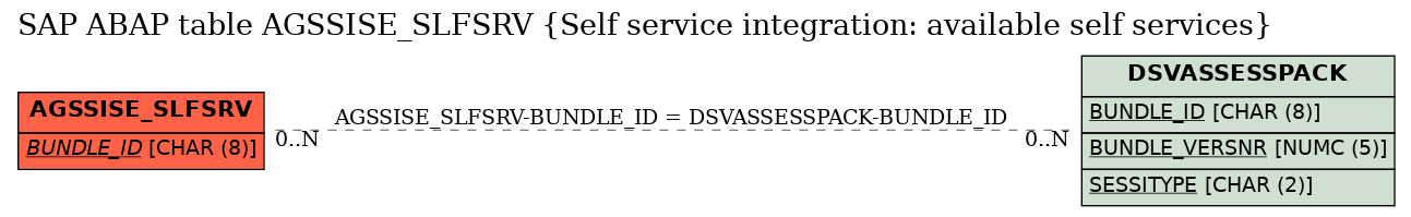 E-R Diagram for table AGSSISE_SLFSRV (Self service integration: available self services)