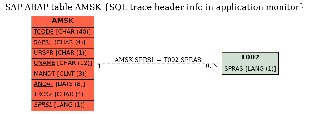 E-R Diagram for table AMSK (SQL trace header info in application monitor)