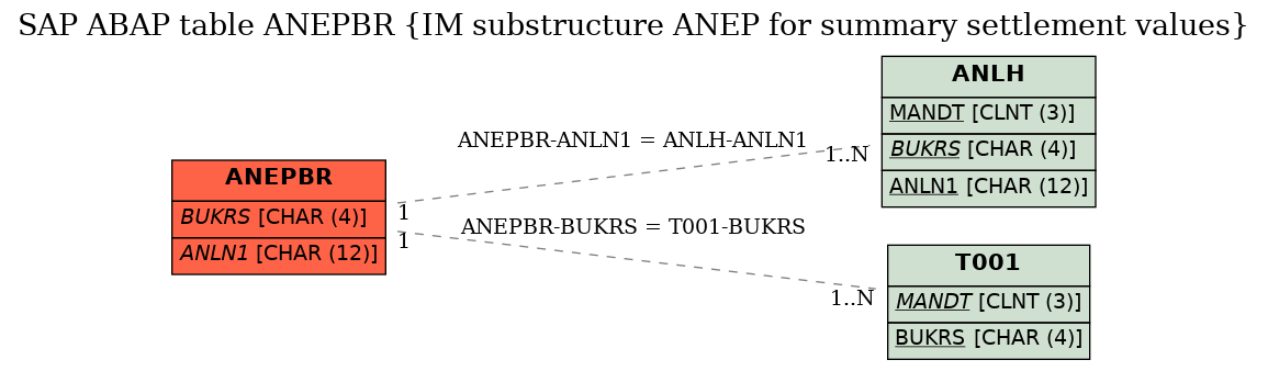 E-R Diagram for table ANEPBR (IM substructure ANEP for summary settlement values)