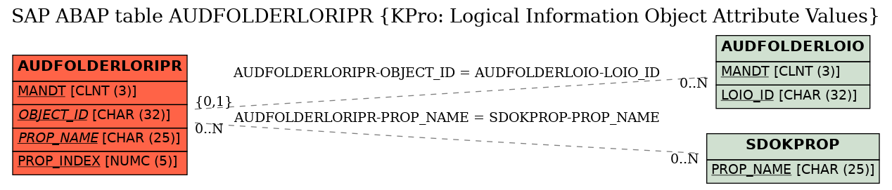 E-R Diagram for table AUDFOLDERLORIPR (KPro: Logical Information Object Attribute Values)