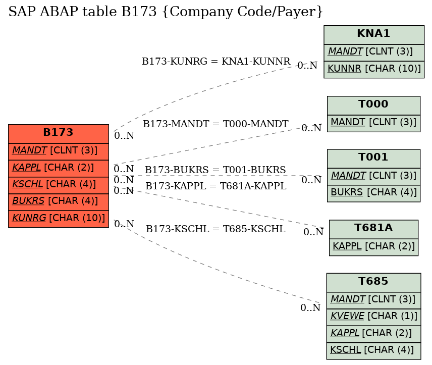 E-R Diagram for table B173 (Company Code/Payer)
