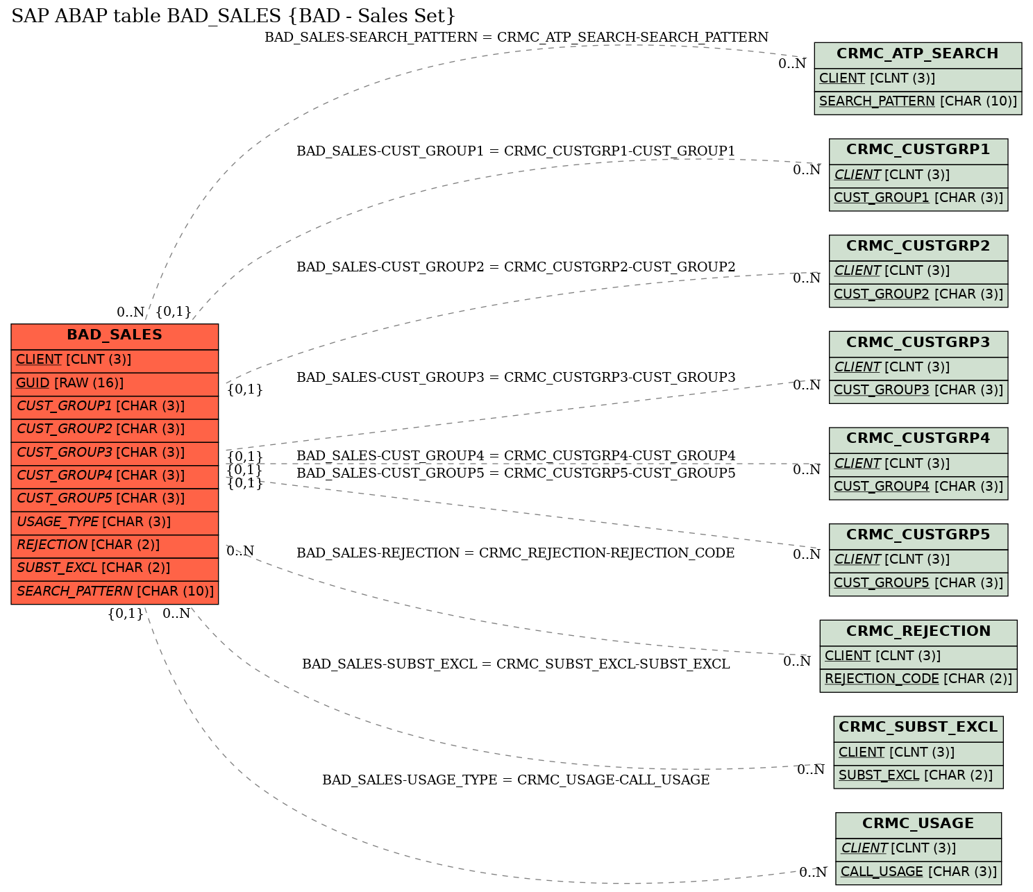 E-R Diagram for table BAD_SALES (BAD - Sales Set)