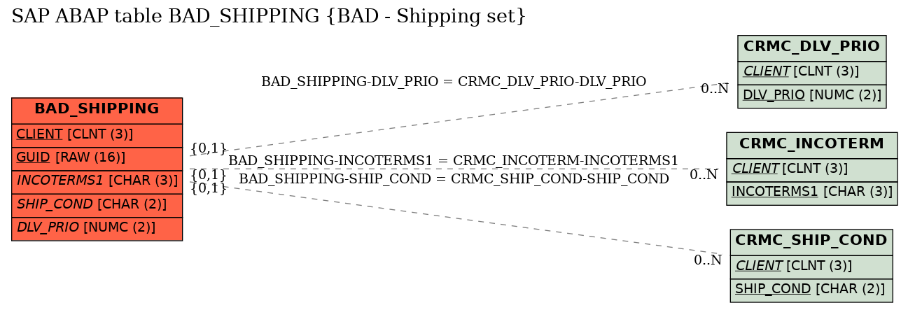 E-R Diagram for table BAD_SHIPPING (BAD - Shipping set)