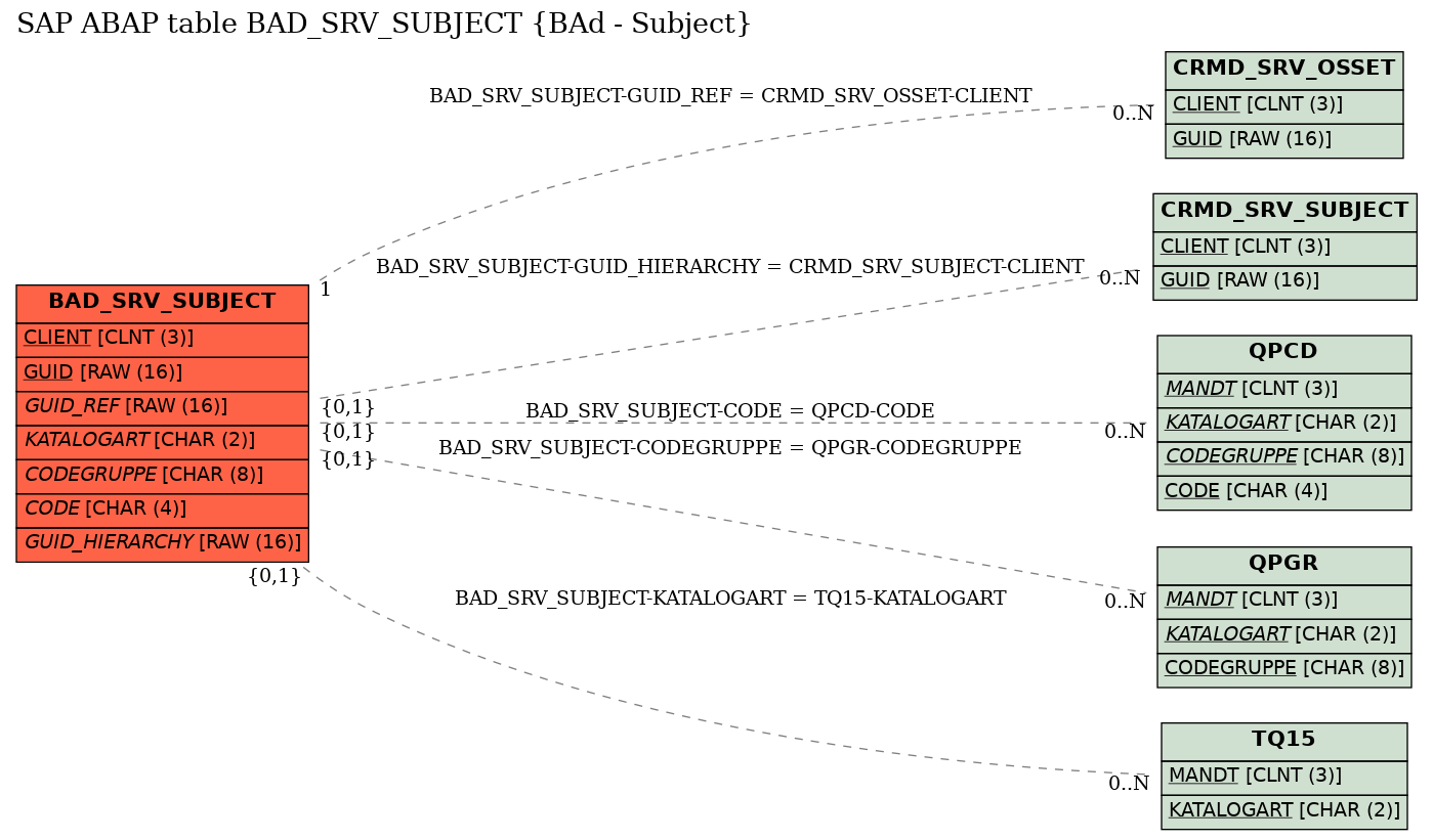 E-R Diagram for table BAD_SRV_SUBJECT (BAd - Subject)