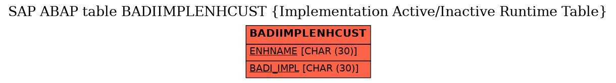 E-R Diagram for table BADIIMPLENHCUST (Implementation Active/Inactive Runtime Table)