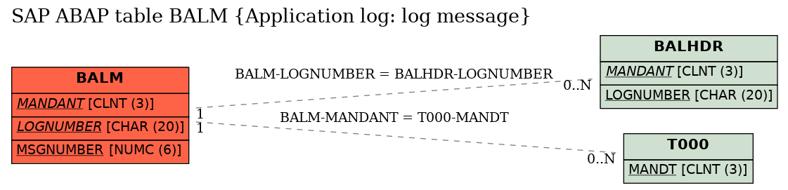 E-R Diagram for table BALM (Application log: log message)