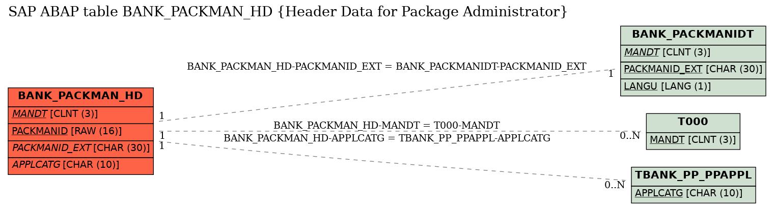 E-R Diagram for table BANK_PACKMAN_HD (Header Data for Package Administrator)