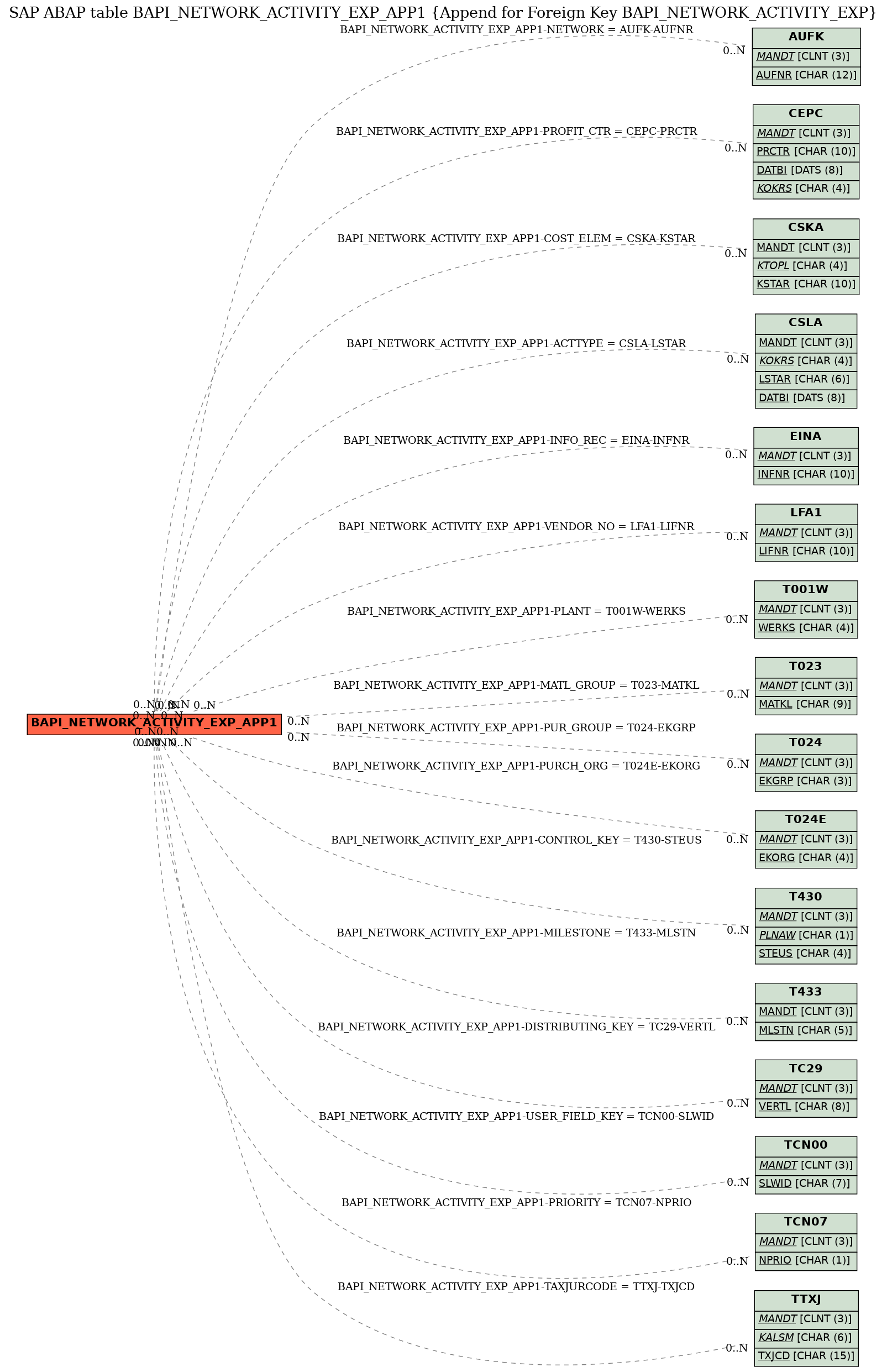 E-R Diagram for table BAPI_NETWORK_ACTIVITY_EXP_APP1 (Append for Foreign Key BAPI_NETWORK_ACTIVITY_EXP)