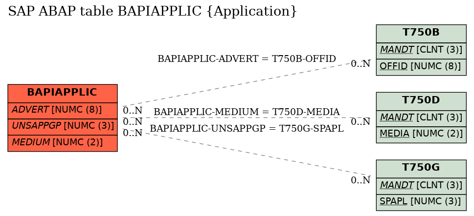 E-R Diagram for table BAPIAPPLIC (Application)