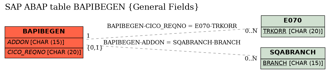 E-R Diagram for table BAPIBEGEN (General Fields)