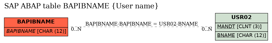 E-R Diagram for table BAPIBNAME (User name)