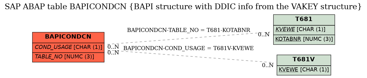 E-R Diagram for table BAPICONDCN (BAPI structure with DDIC info from the VAKEY structure)