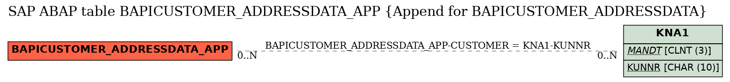 E-R Diagram for table BAPICUSTOMER_ADDRESSDATA_APP (Append for BAPICUSTOMER_ADDRESSDATA)