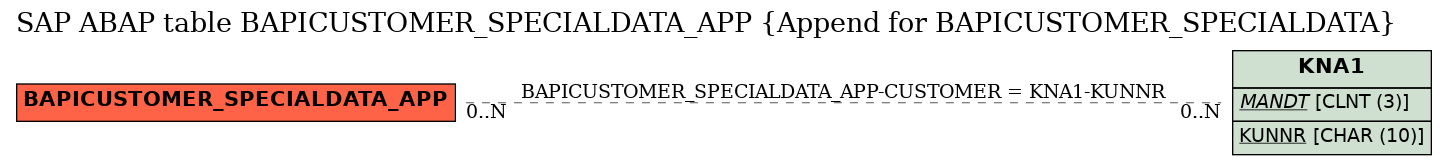 E-R Diagram for table BAPICUSTOMER_SPECIALDATA_APP (Append for BAPICUSTOMER_SPECIALDATA)