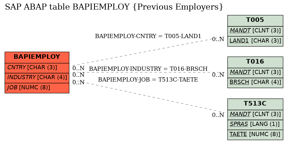 E-R Diagram for table BAPIEMPLOY (Previous Employers)