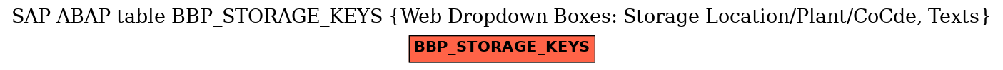 E-R Diagram for table BBP_STORAGE_KEYS (Web Dropdown Boxes: Storage Location/Plant/CoCde, Texts)