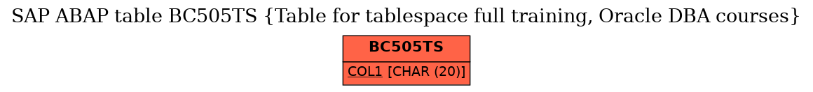 E-R Diagram for table BC505TS (Table for tablespace full training, Oracle DBA courses)