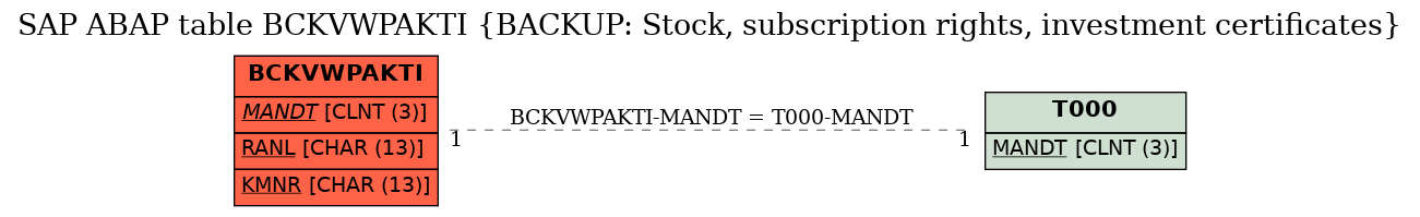 E-R Diagram for table BCKVWPAKTI (BACKUP: Stock, subscription rights, investment certificates)