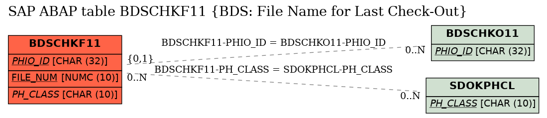 E-R Diagram for table BDSCHKF11 (BDS: File Name for Last Check-Out)