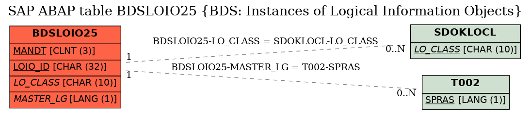 E-R Diagram for table BDSLOIO25 (BDS: Instances of Logical Information Objects)