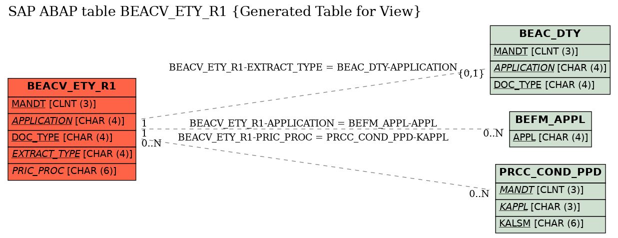E-R Diagram for table BEACV_ETY_R1 (Generated Table for View)