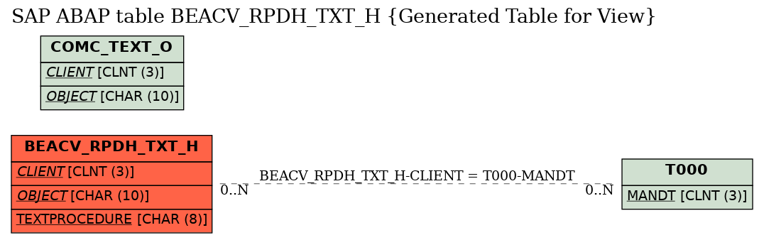 E-R Diagram for table BEACV_RPDH_TXT_H (Generated Table for View)