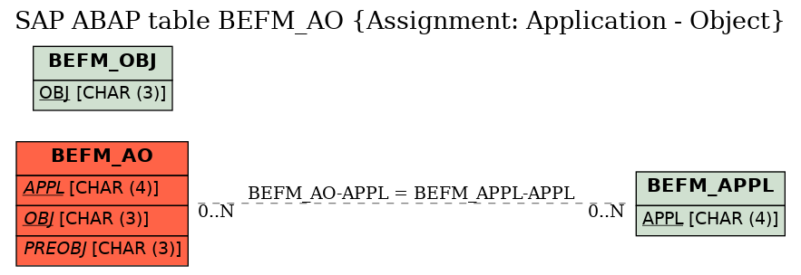 E-R Diagram for table BEFM_AO (Assignment: Application - Object)