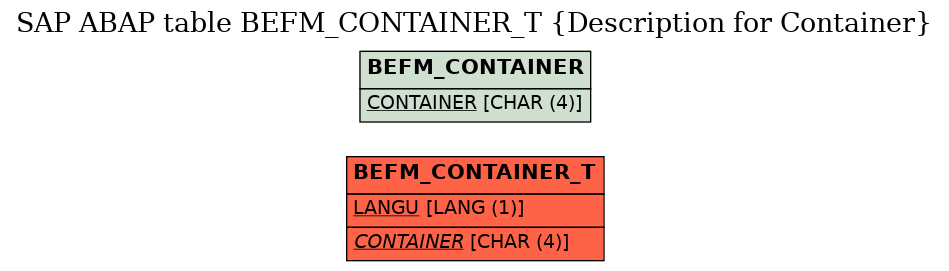 E-R Diagram for table BEFM_CONTAINER_T (Description for Container)