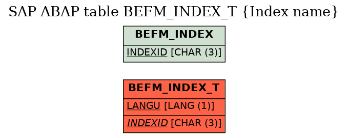 E-R Diagram for table BEFM_INDEX_T (Index name)