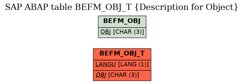 E-R Diagram for table BEFM_OBJ_T (Description for Object)