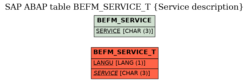 E-R Diagram for table BEFM_SERVICE_T (Service description)