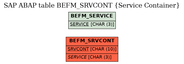 E-R Diagram for table BEFM_SRVCONT (Service Container)