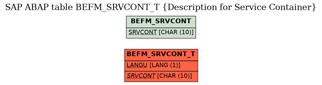 E-R Diagram for table BEFM_SRVCONT_T (Description for Service Container)