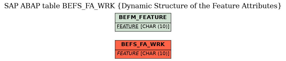 E-R Diagram for table BEFS_FA_WRK (Dynamic Structure of the Feature Attributes)
