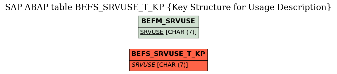 E-R Diagram for table BEFS_SRVUSE_T_KP (Key Structure for Usage Description)