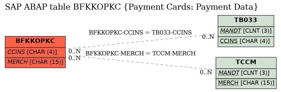 E-R Diagram for table BFKKOPKC (Payment Cards: Payment Data)