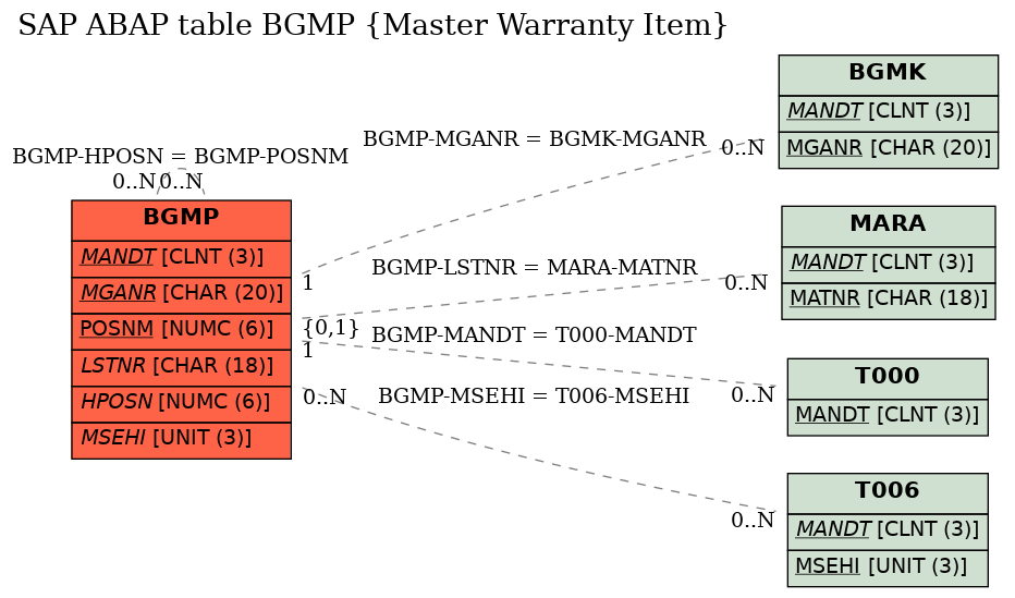 E-R Diagram for table BGMP (Master Warranty Item)