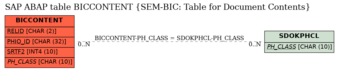 E-R Diagram for table BICCONTENT (SEM-BIC: Table for Document Contents)