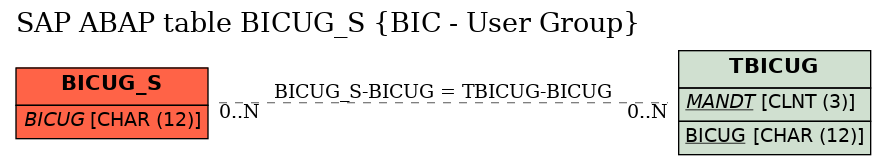 E-R Diagram for table BICUG_S (BIC - User Group)