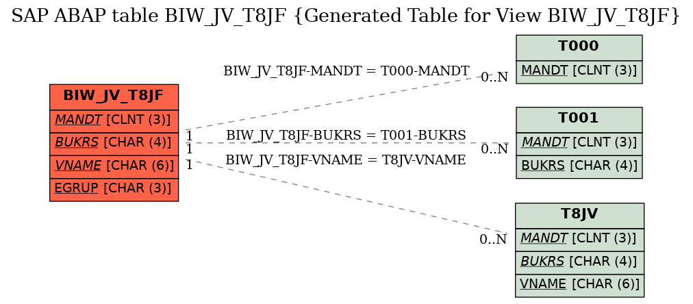 E-R Diagram for table BIW_JV_T8JF (Generated Table for View BIW_JV_T8JF)