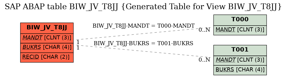 E-R Diagram for table BIW_JV_T8JJ (Generated Table for View BIW_JV_T8JJ)
