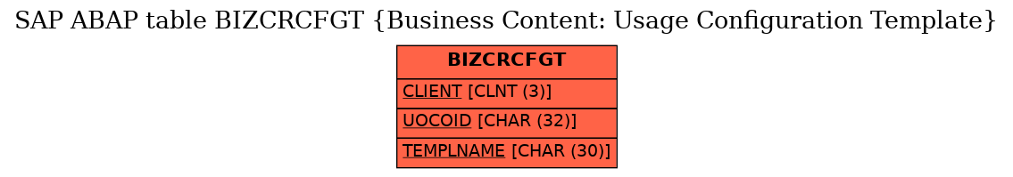 E-R Diagram for table BIZCRCFGT (Business Content: Usage Configuration Template)