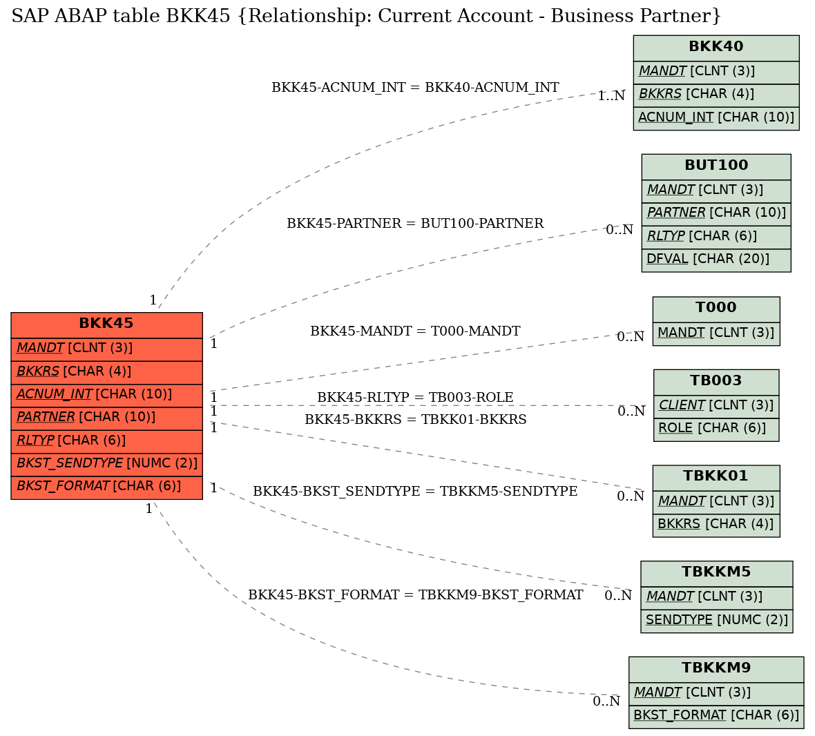 E-R Diagram for table BKK45 (Relationship: Current Account - Business Partner)